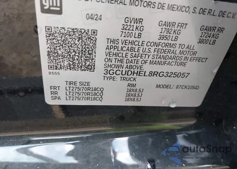 2024 Chevrolet Silverado 1500 4Wd Short Bed Zr2 from USA, damaged, VIN 3GCUDHEL8RG325057